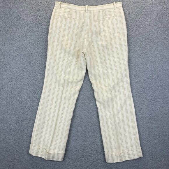 Lafayette 148 Womens Pants 100% Linen Cropped Lined Cuffed Cream Tan Striped 4 - Picture 9 of 11
